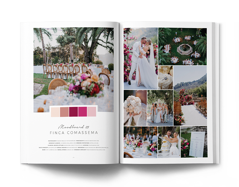 Finca Comassema Moodboard mit Hochzeitsdetails und Bildcollagen Innenseiten Buch 6 35
